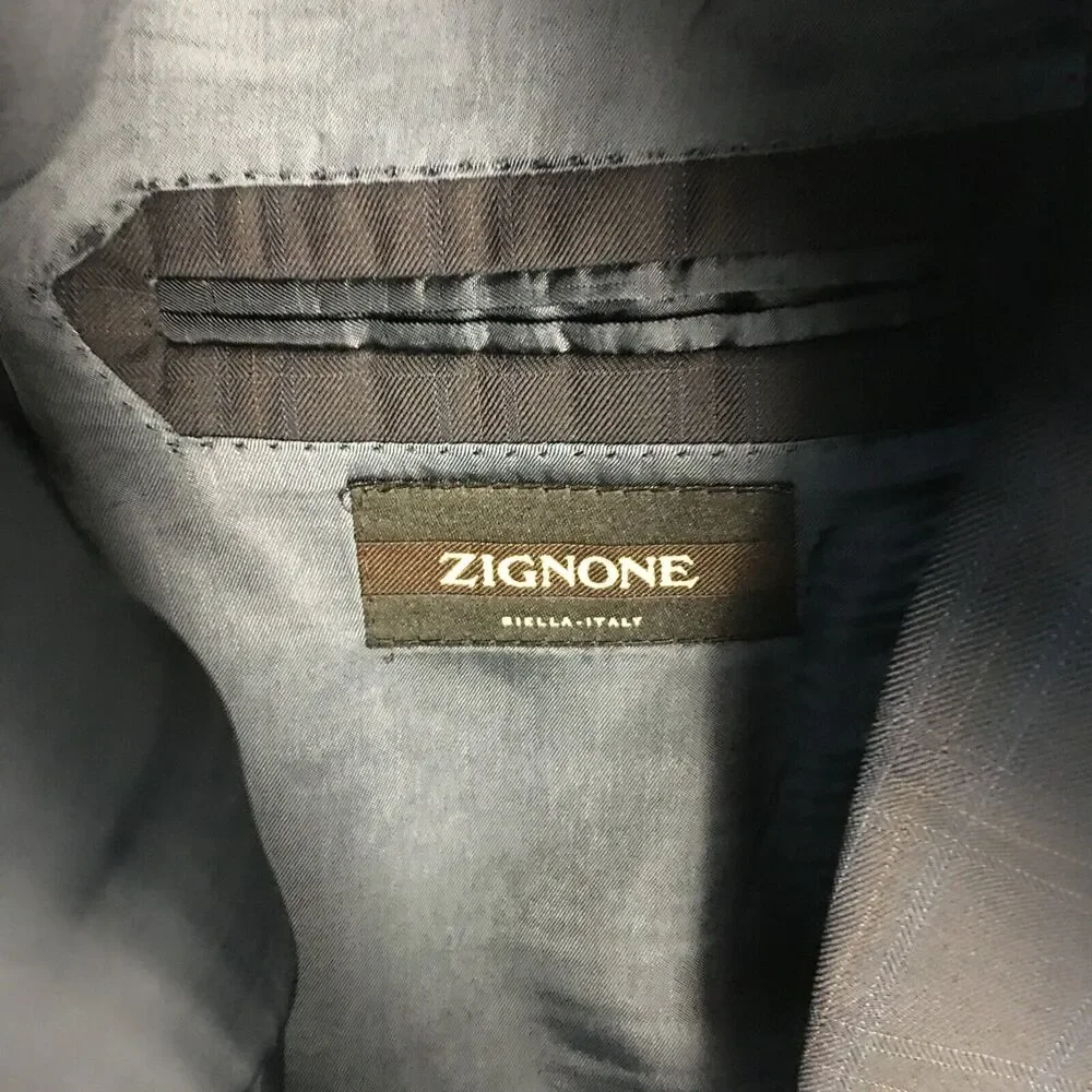 Pavone Zignone Worsted Wool Blue Plaid Suit Jacket 2 Buttons Mad in Italy Sz 42R